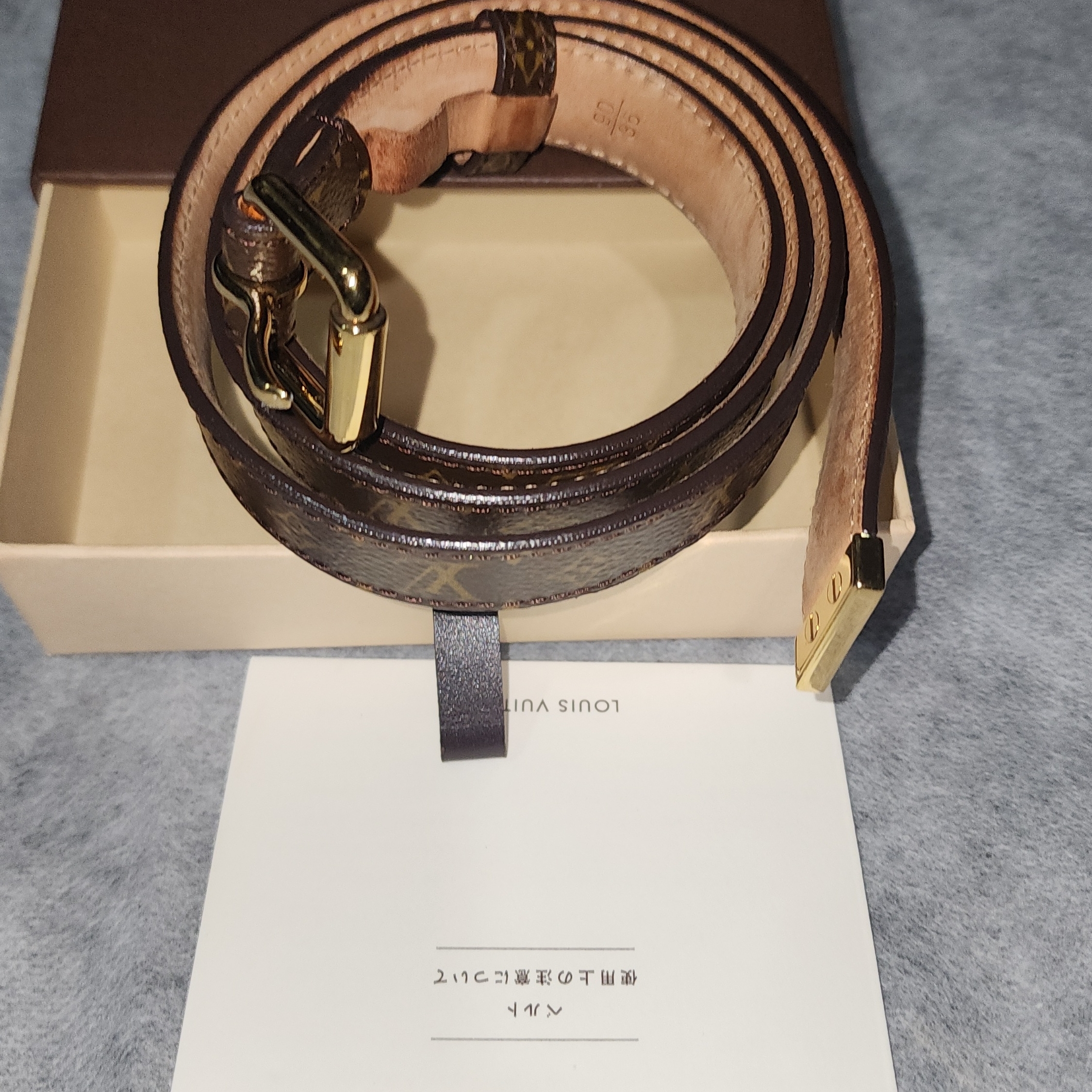 Louis Vuitton Brown Monogram Leather Belt With Gold Hardware